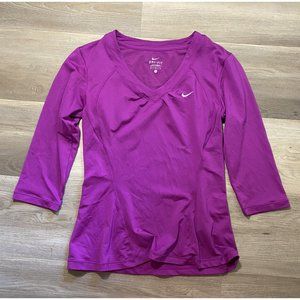 Nike Dri-Fit Purple V Neck 3/4 Sleeve Mesh Top Womens Size Medium M